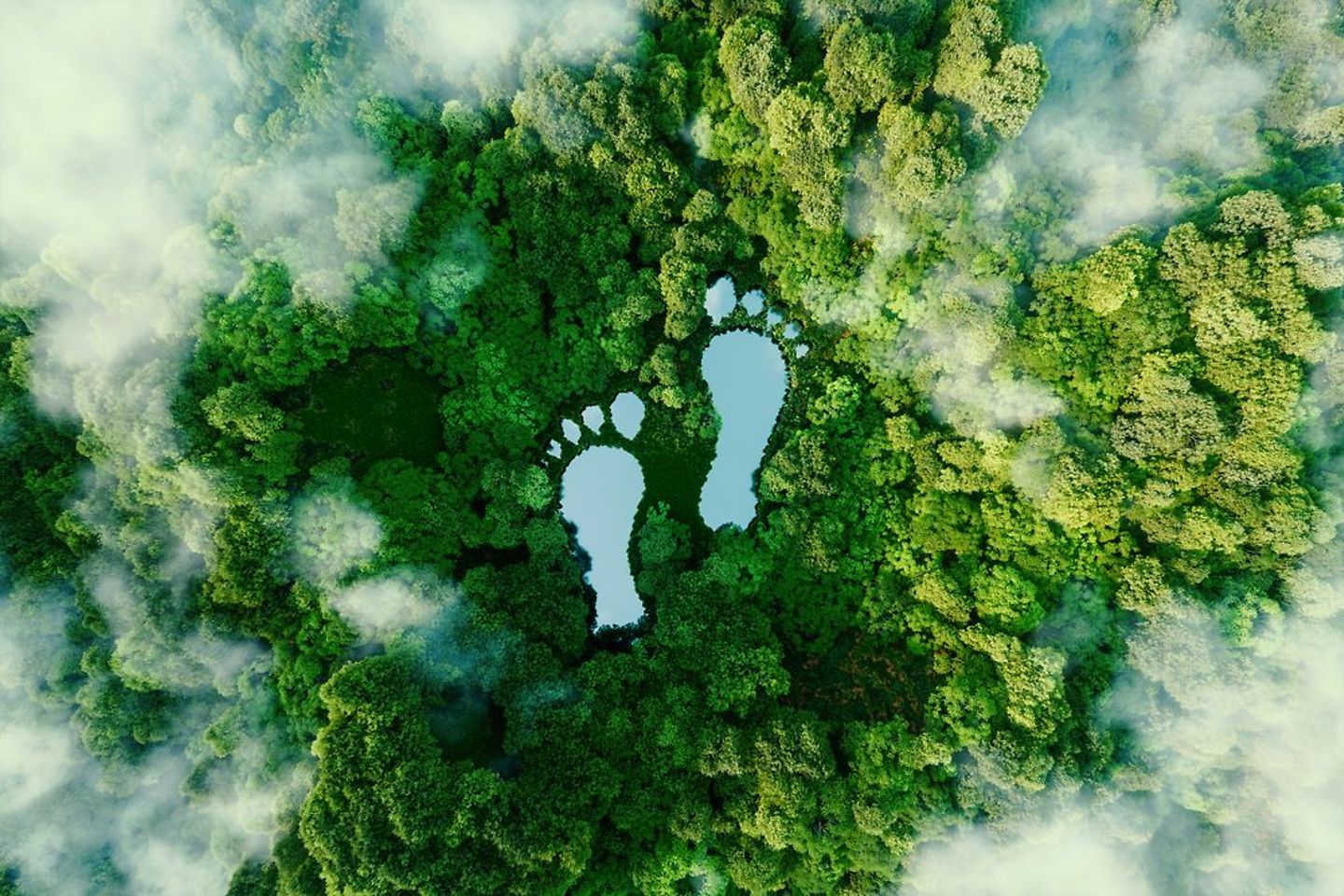 Two lakes shaped like footprints