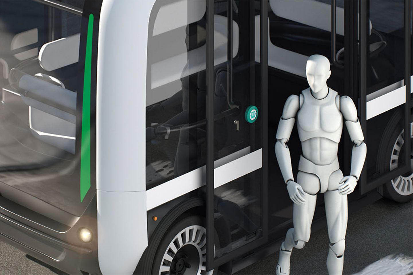 装备机器人的自动驾驶公交车