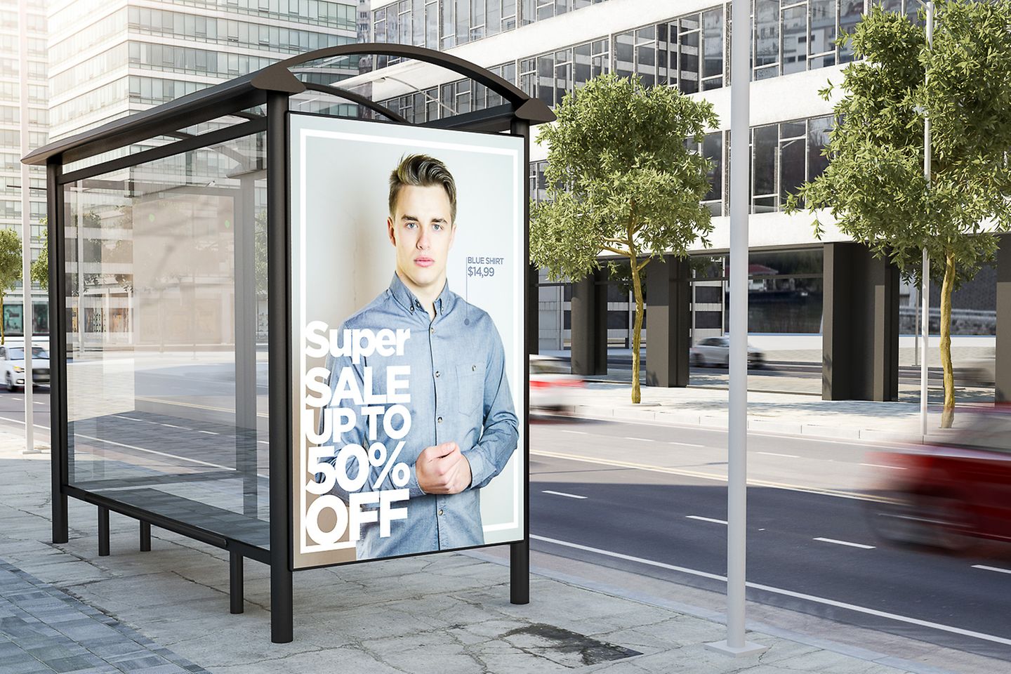Bus stop shelter with advertisement