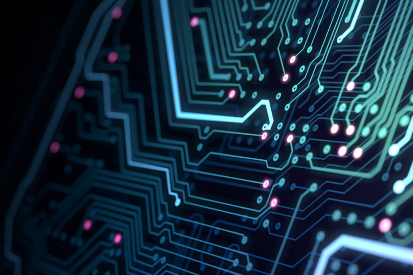 Circuit imprimé avec des lignes lumineuses.