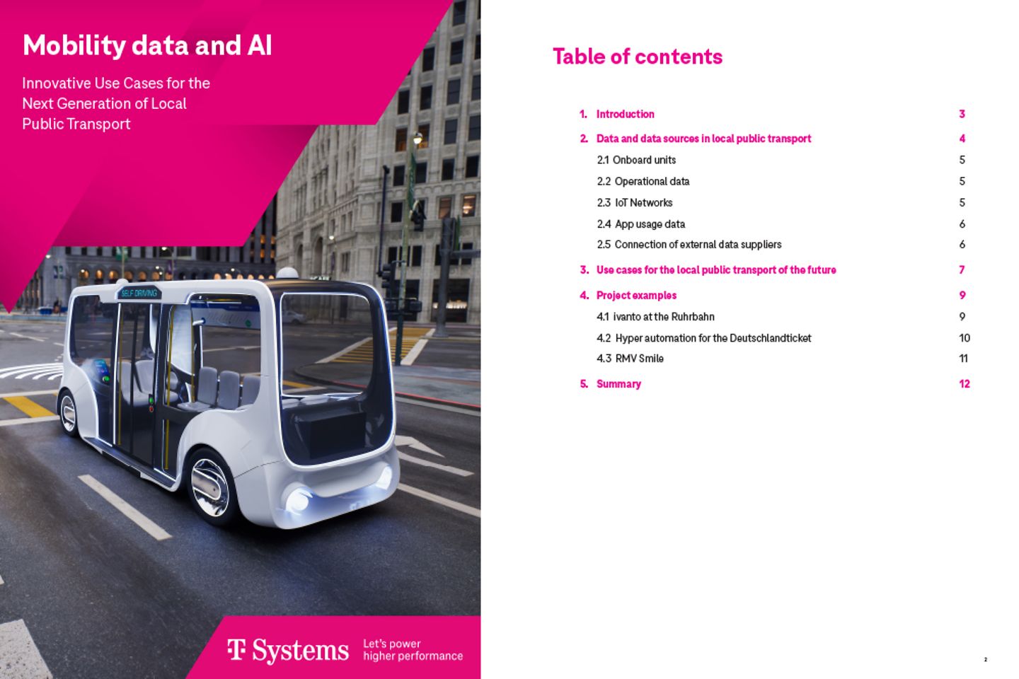 Cover and the next page as a screenshot showing the white paper: mobility data and AI transforming public transport