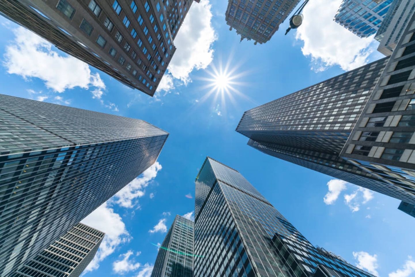 View upwards to skyscrapers