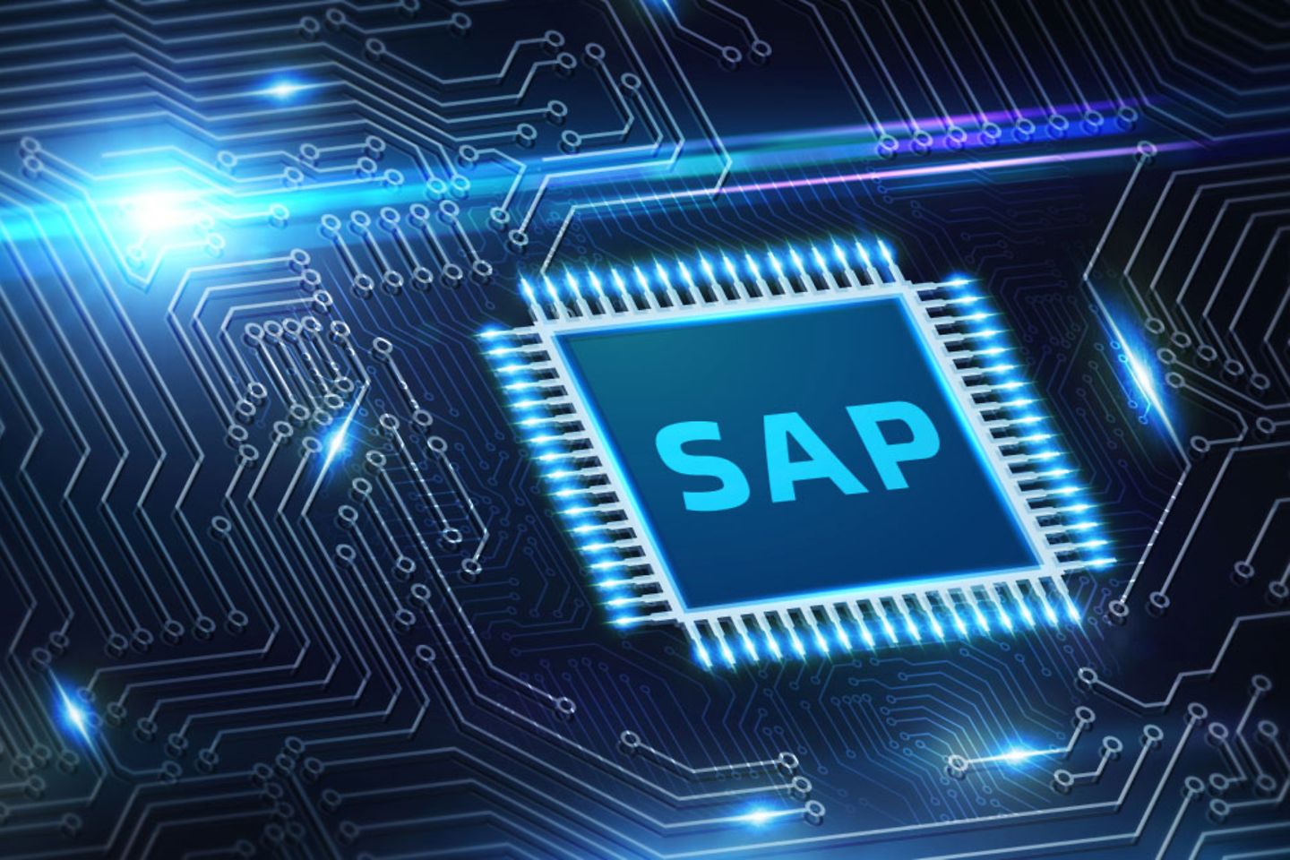 Een processor met een SAP-logo en blauwe accenten