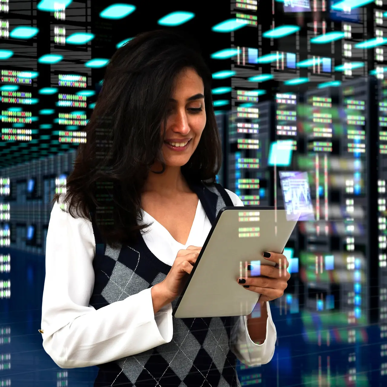 Een vrouw schrijft op een tablet