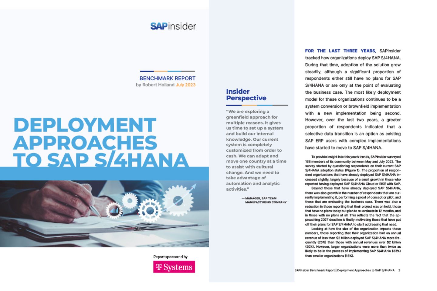 Cover and the next page as a screenshot showing the banchmark report: SAP S/4HANA Deployment