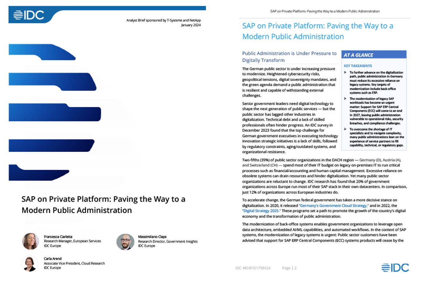 Cover and the next page as a screenshot showing the IDC Report: SAP on private platform