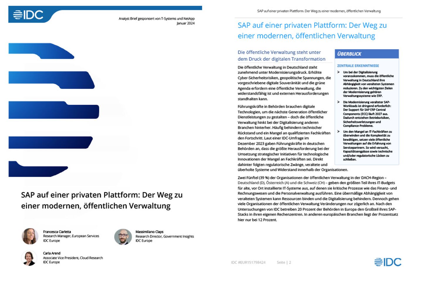 Cover und die nächste Seite des IDC-Berichts als Screenshot: SAP auf privater Plattform