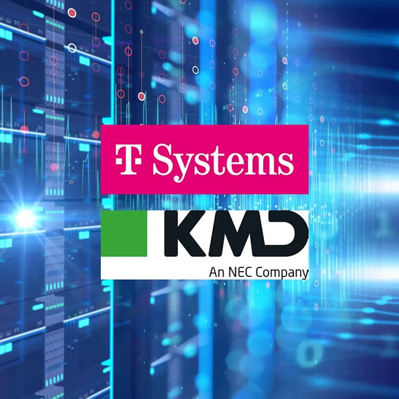 Logotipo de T-Systems, logotipo de KMD, servicios mainframe