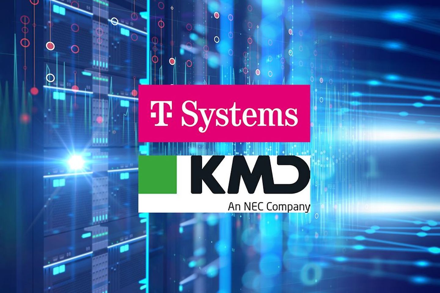 Logotipo de T-Systems, logotipo de KMD, servicios mainframe