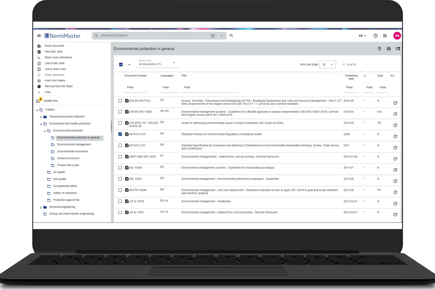 Tableau de bord de gestion des documents