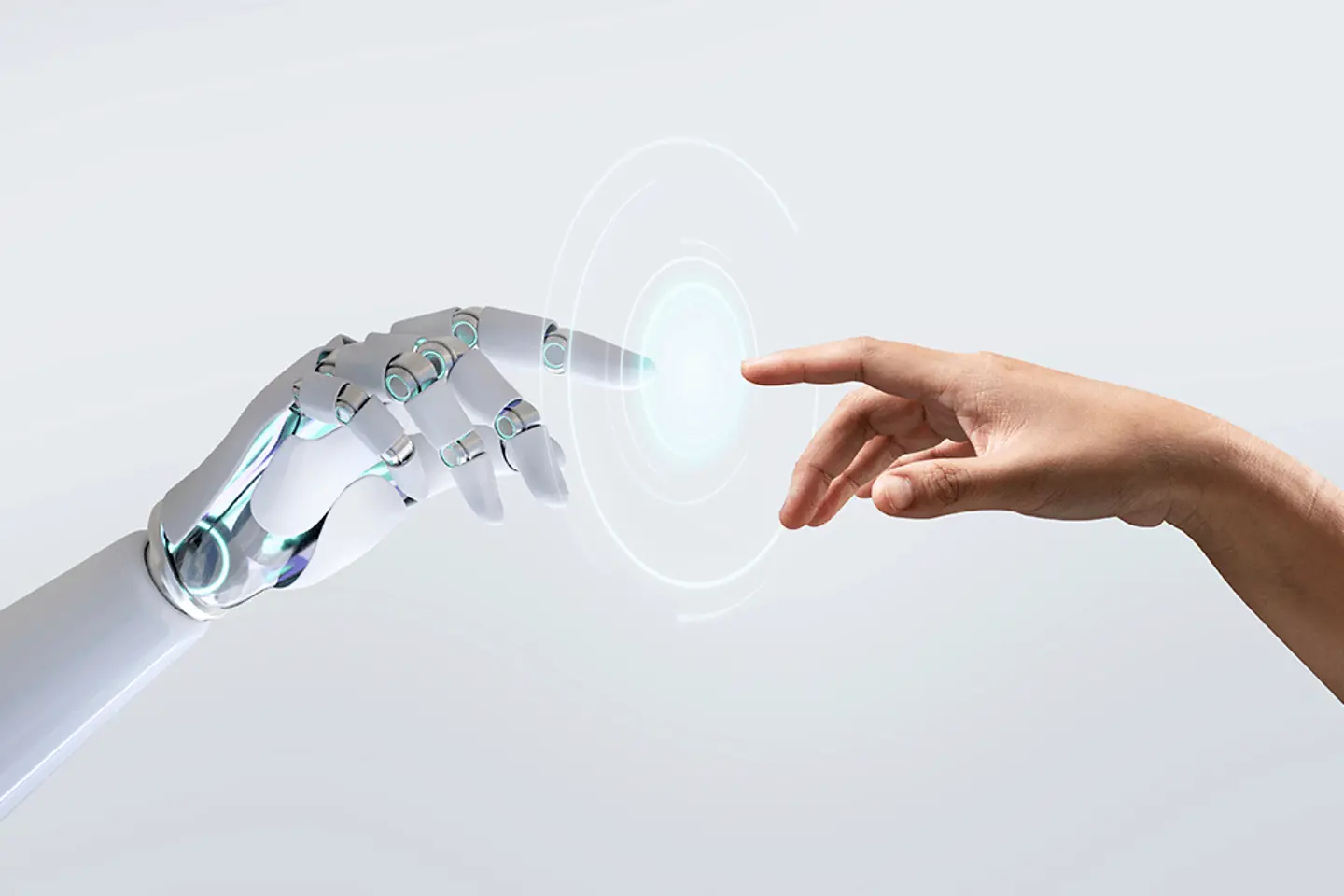 Technology meets humanity background, modern remake of The Creation of Adam