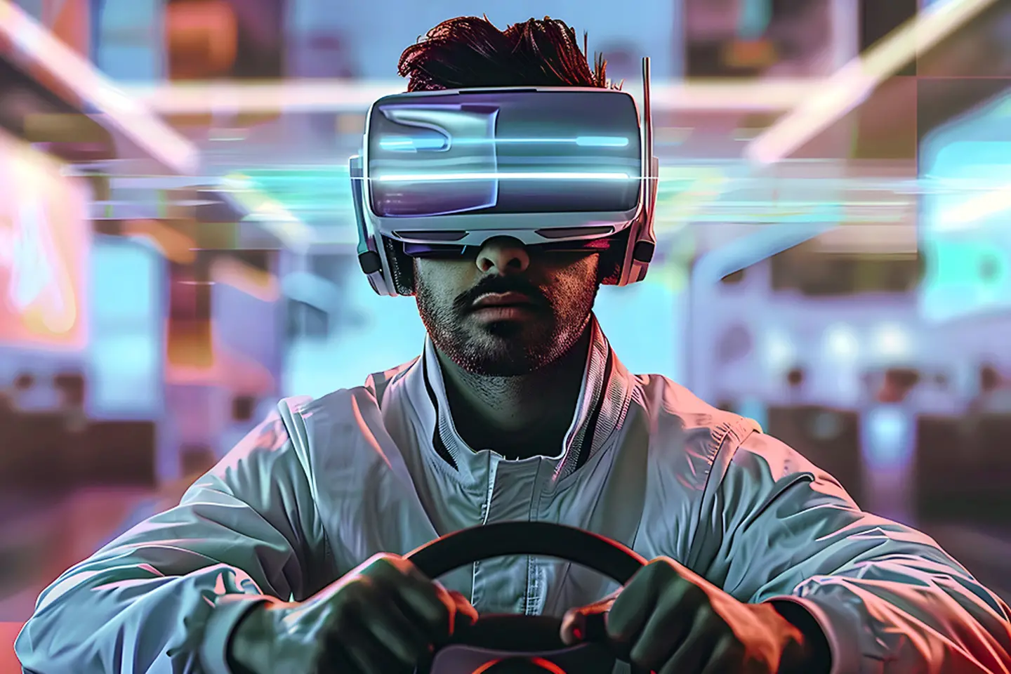 Homem aponta para interface omnicanal virtual