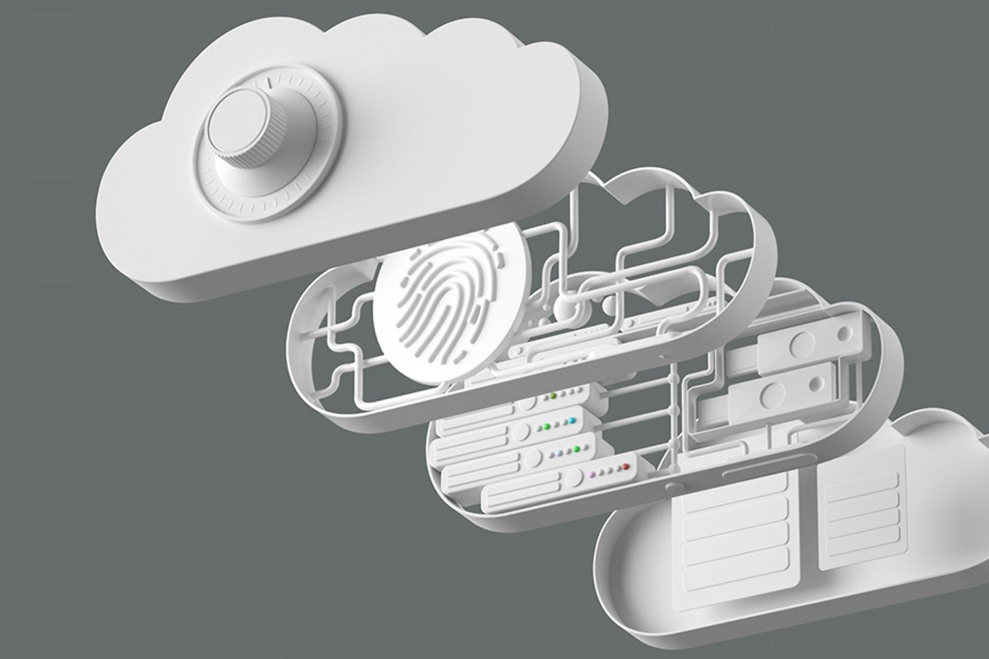 Installation of a cloud of white plastic