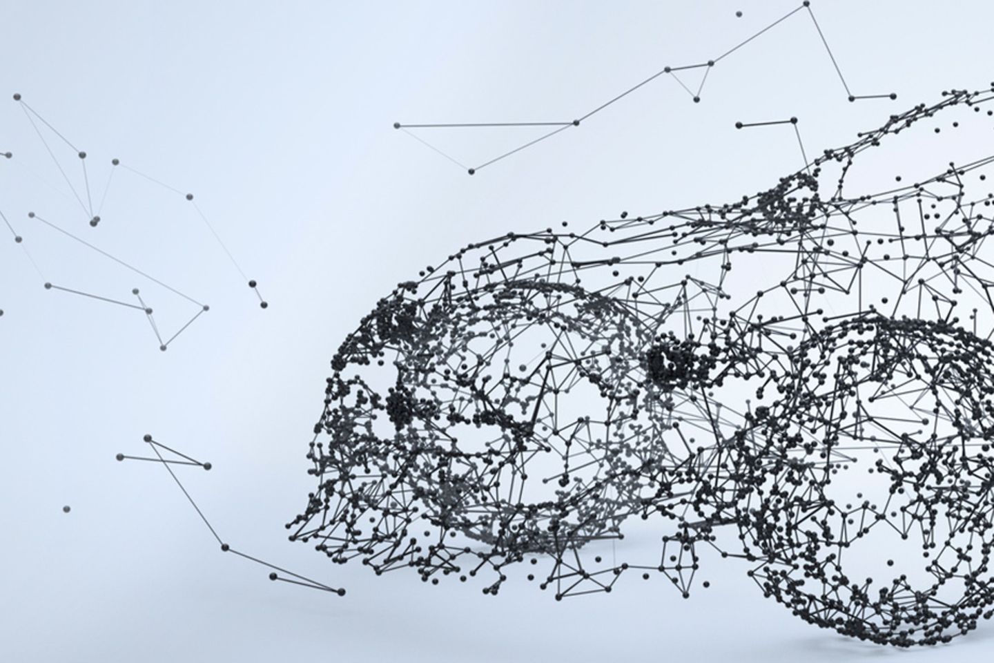 Visual graphics of a car consisting of interconnected dots and lines.