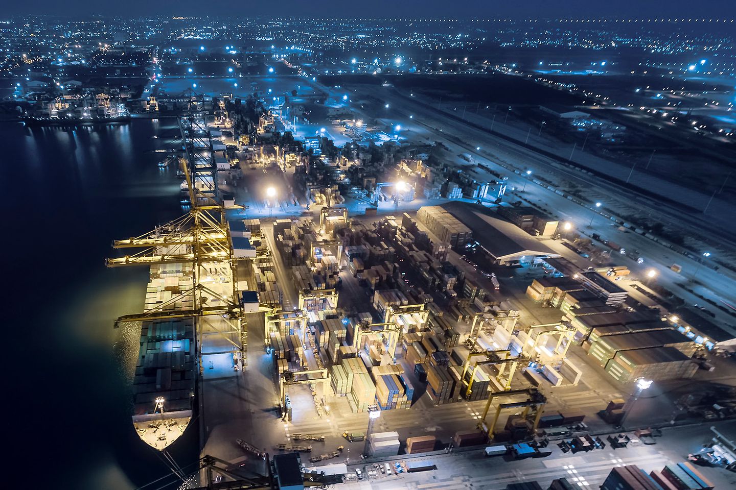 shipping, harbor, night, container, logistics, sea