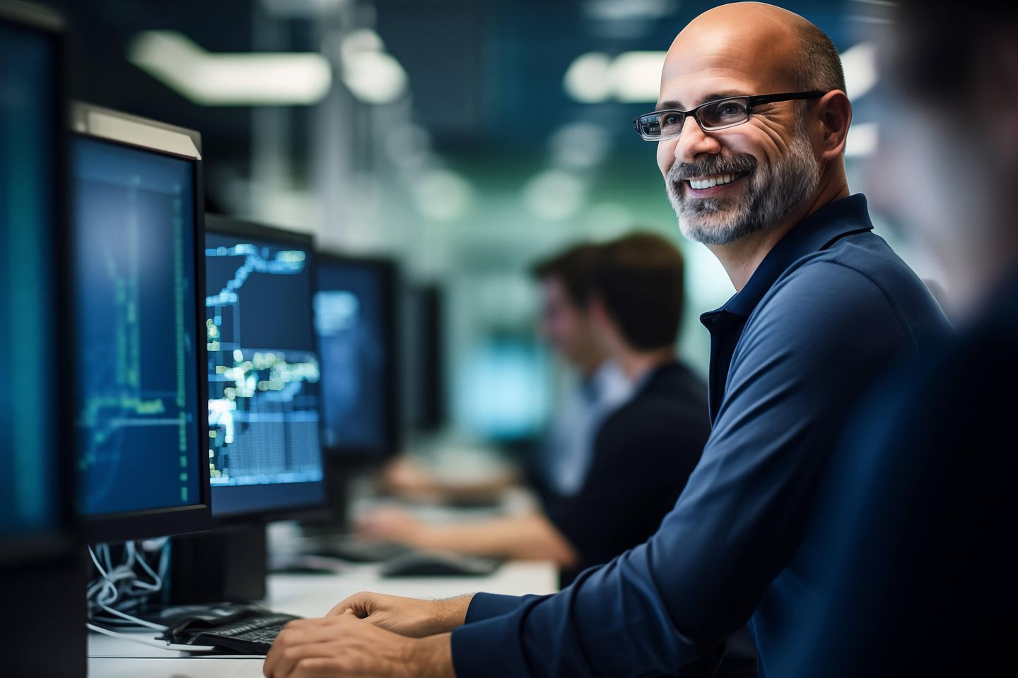Programmeur die met computers werkt