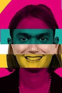 Graphic showing the face of a young woman with the sentence: Connected as one 