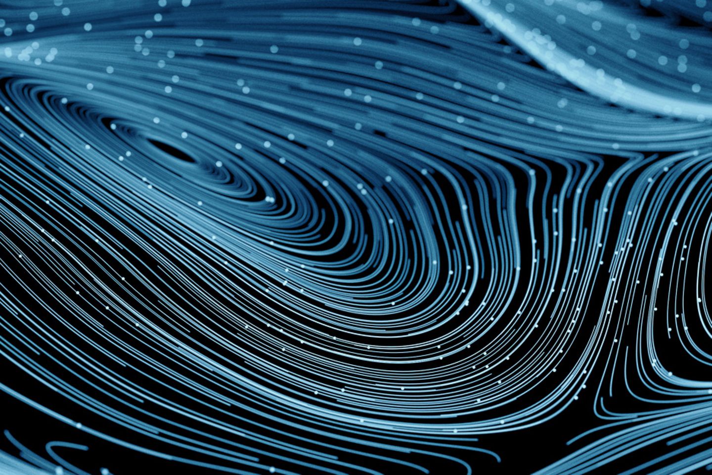Topographical blue lines against a black background