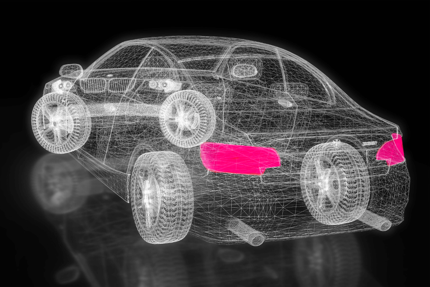 Wireframe-Bild eines autonomen Elektroautos