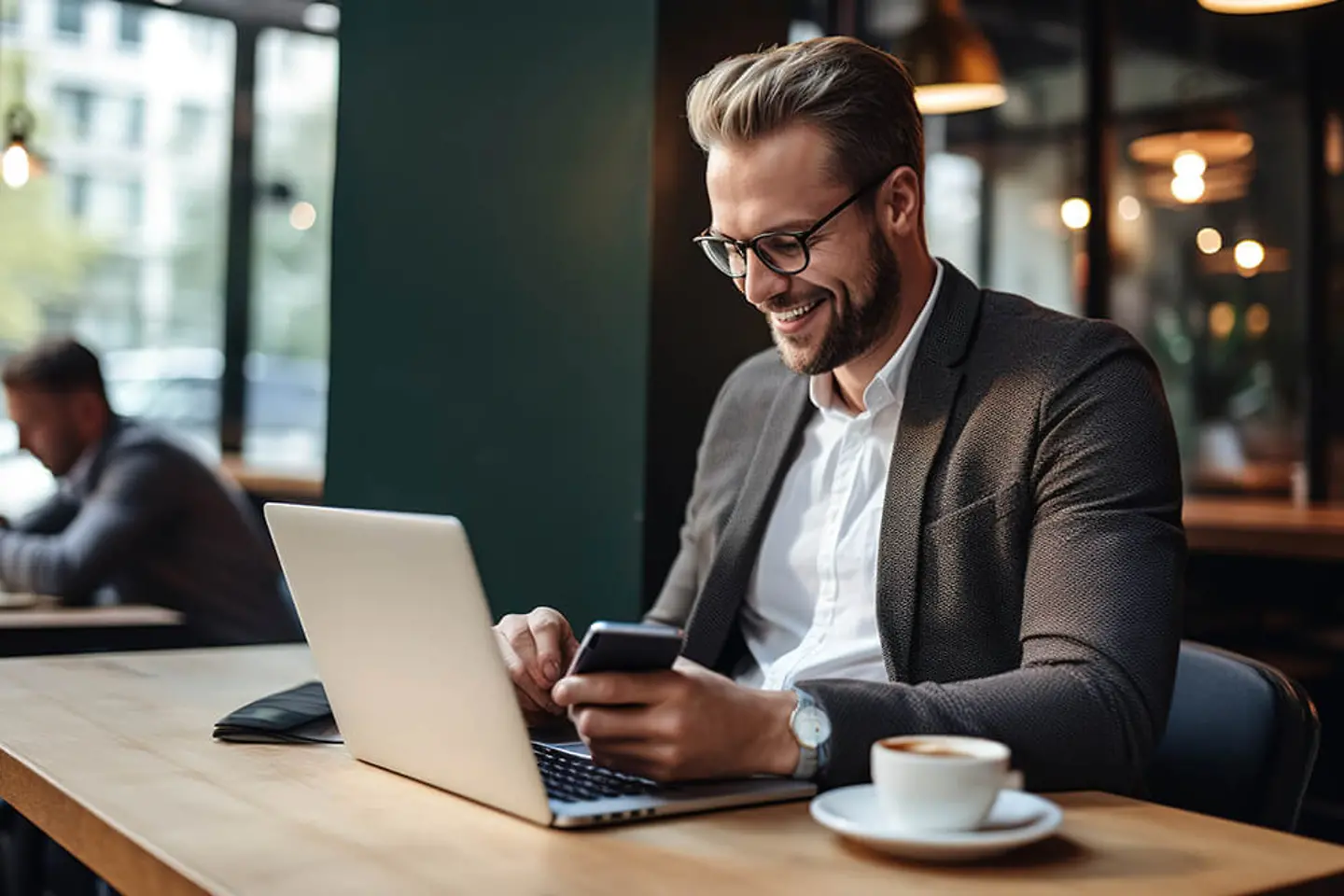 Ein Mann benutzt einen Laptop für Bankgeschäfte